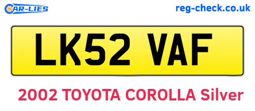 LK52VAF are the vehicle registration plates.