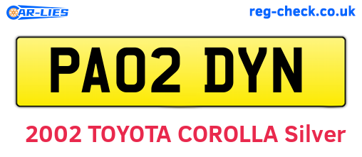 PA02DYN are the vehicle registration plates.