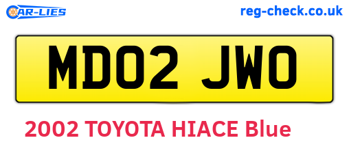 MD02JWO are the vehicle registration plates.