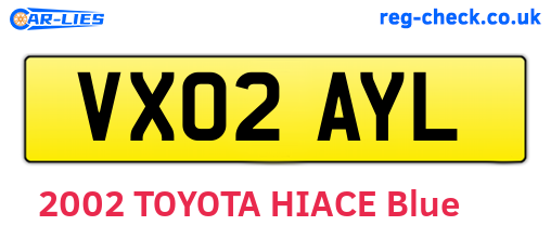 VX02AYL are the vehicle registration plates.