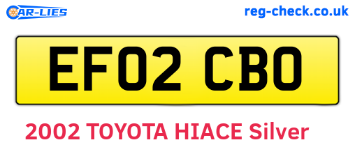 EF02CBO are the vehicle registration plates.