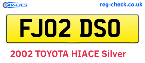 FJ02DSO are the vehicle registration plates.
