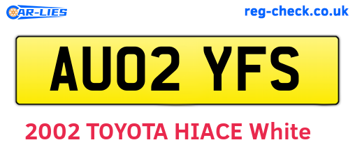 AU02YFS are the vehicle registration plates.