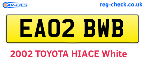 EA02BWB are the vehicle registration plates.