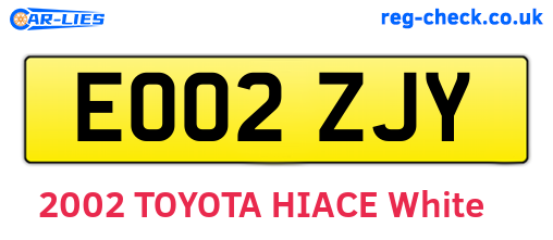 EO02ZJY are the vehicle registration plates.