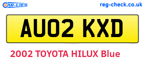 AU02KXD are the vehicle registration plates.