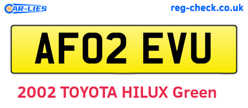 AF02EVU are the vehicle registration plates.