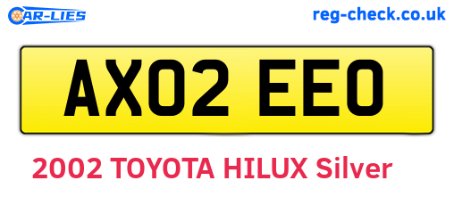 AX02EEO are the vehicle registration plates.