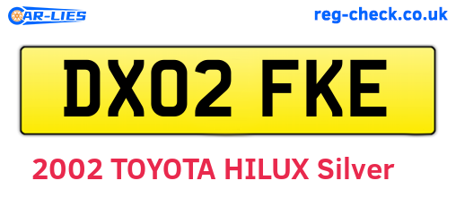 DX02FKE are the vehicle registration plates.