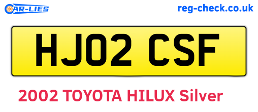 HJ02CSF are the vehicle registration plates.