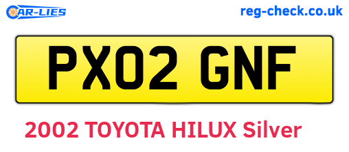 PX02GNF are the vehicle registration plates.
