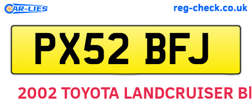 PX52BFJ are the vehicle registration plates.