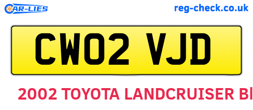 CW02VJD are the vehicle registration plates.
