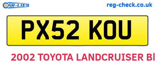 PX52KOU are the vehicle registration plates.