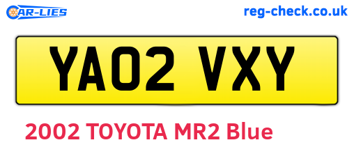YA02VXY are the vehicle registration plates.
