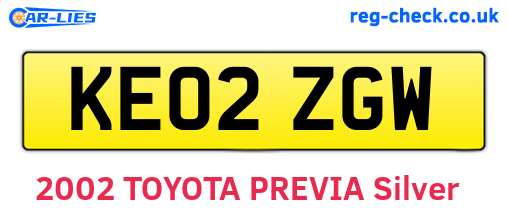 KE02ZGW are the vehicle registration plates.