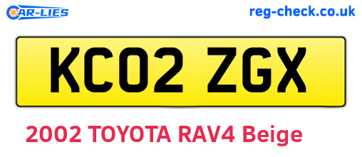 KC02ZGX are the vehicle registration plates.