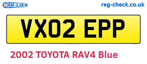 VX02EPP are the vehicle registration plates.