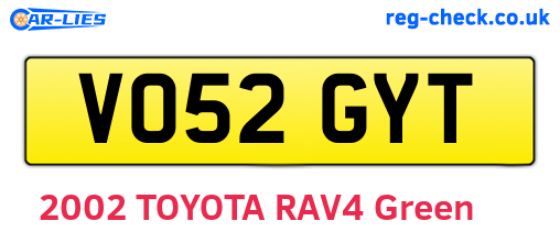 VO52GYT are the vehicle registration plates.