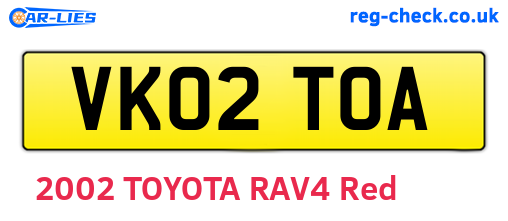 VK02TOA are the vehicle registration plates.