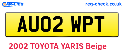 AU02WPT are the vehicle registration plates.