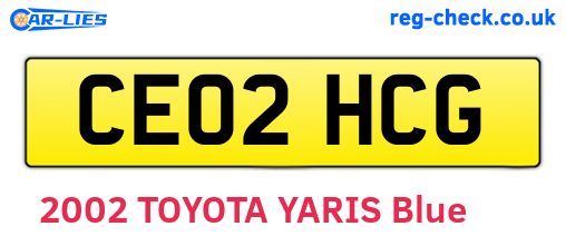 CE02HCG are the vehicle registration plates.