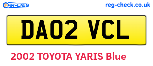 DA02VCL are the vehicle registration plates.