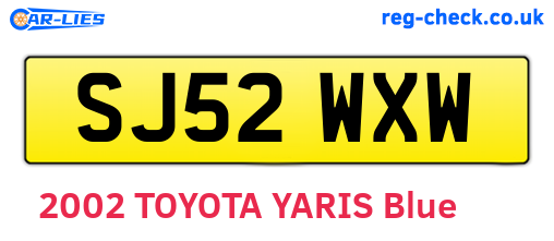 SJ52WXW are the vehicle registration plates.