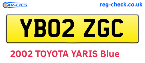 YB02ZGC are the vehicle registration plates.