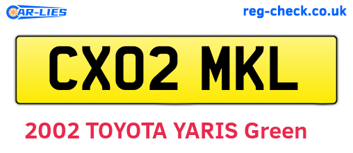 CX02MKL are the vehicle registration plates.
