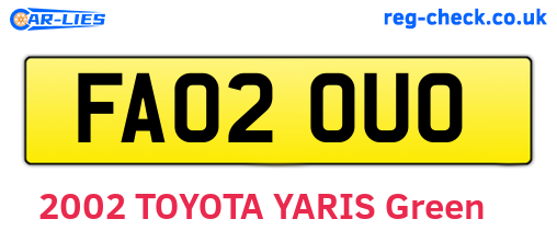 FA02OUO are the vehicle registration plates.