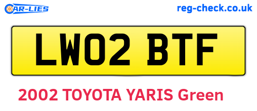 LW02BTF are the vehicle registration plates.
