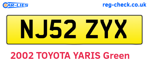 NJ52ZYX are the vehicle registration plates.