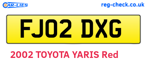 FJ02DXG are the vehicle registration plates.