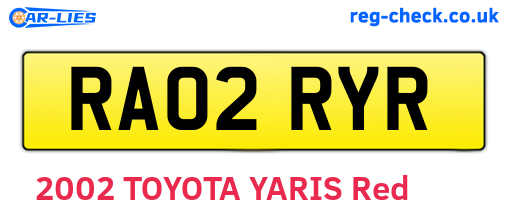 RA02RYR are the vehicle registration plates.