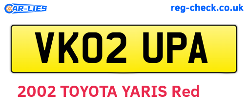 VK02UPA are the vehicle registration plates.