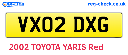 VX02DXG are the vehicle registration plates.
