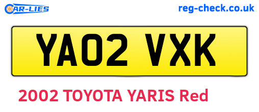 YA02VXK are the vehicle registration plates.