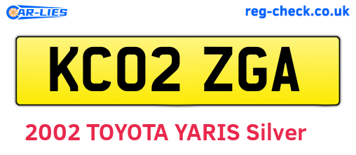 KC02ZGA are the vehicle registration plates.