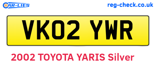 VK02YWR are the vehicle registration plates.