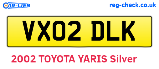 VX02DLK are the vehicle registration plates.