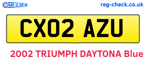 CX02AZU are the vehicle registration plates.