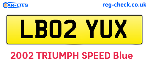LB02YUX are the vehicle registration plates.