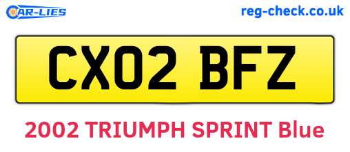 CX02BFZ are the vehicle registration plates.