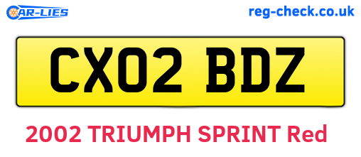 CX02BDZ are the vehicle registration plates.