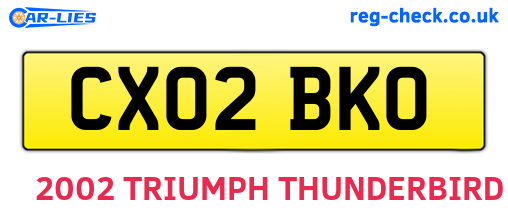 CX02BKO are the vehicle registration plates.