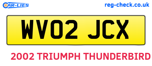 WV02JCX are the vehicle registration plates.