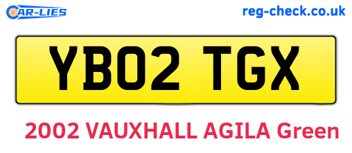 YB02TGX are the vehicle registration plates.