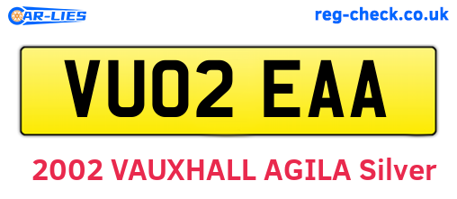 VU02EAA are the vehicle registration plates.