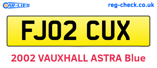 FJ02CUX are the vehicle registration plates.